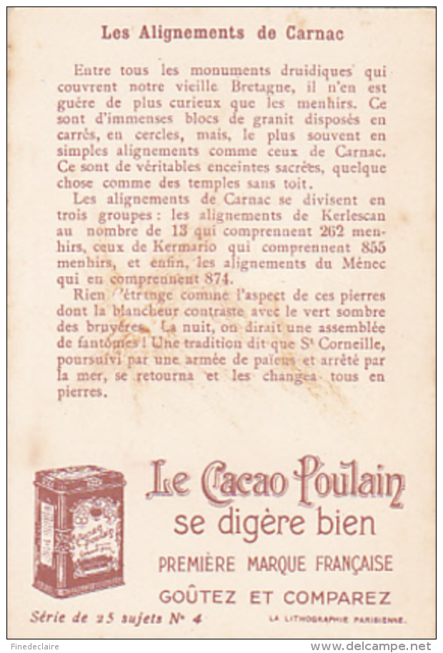 Chromo - Chocolat Poulain Orange - La France Pittoresque - Les Alignements De Carnac - Poulain