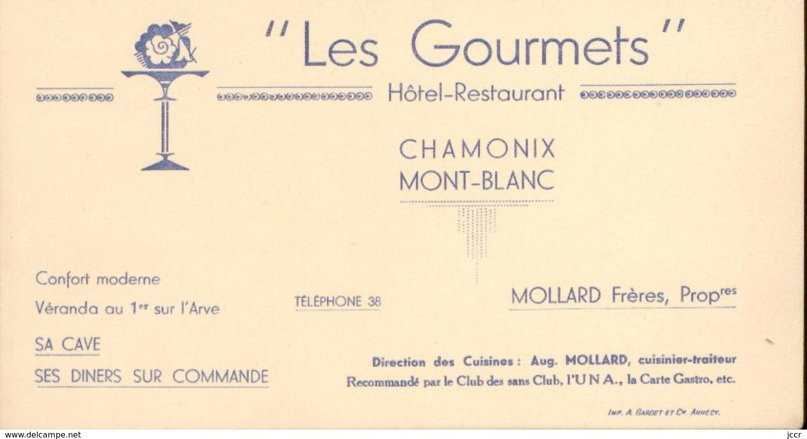 Les Gourmets   Hôtel-Restaurant - Chamonix Mont-Blanc - Mollard Frères, Propriétaires - Ancienne Carte De Visite - Cartes De Visite