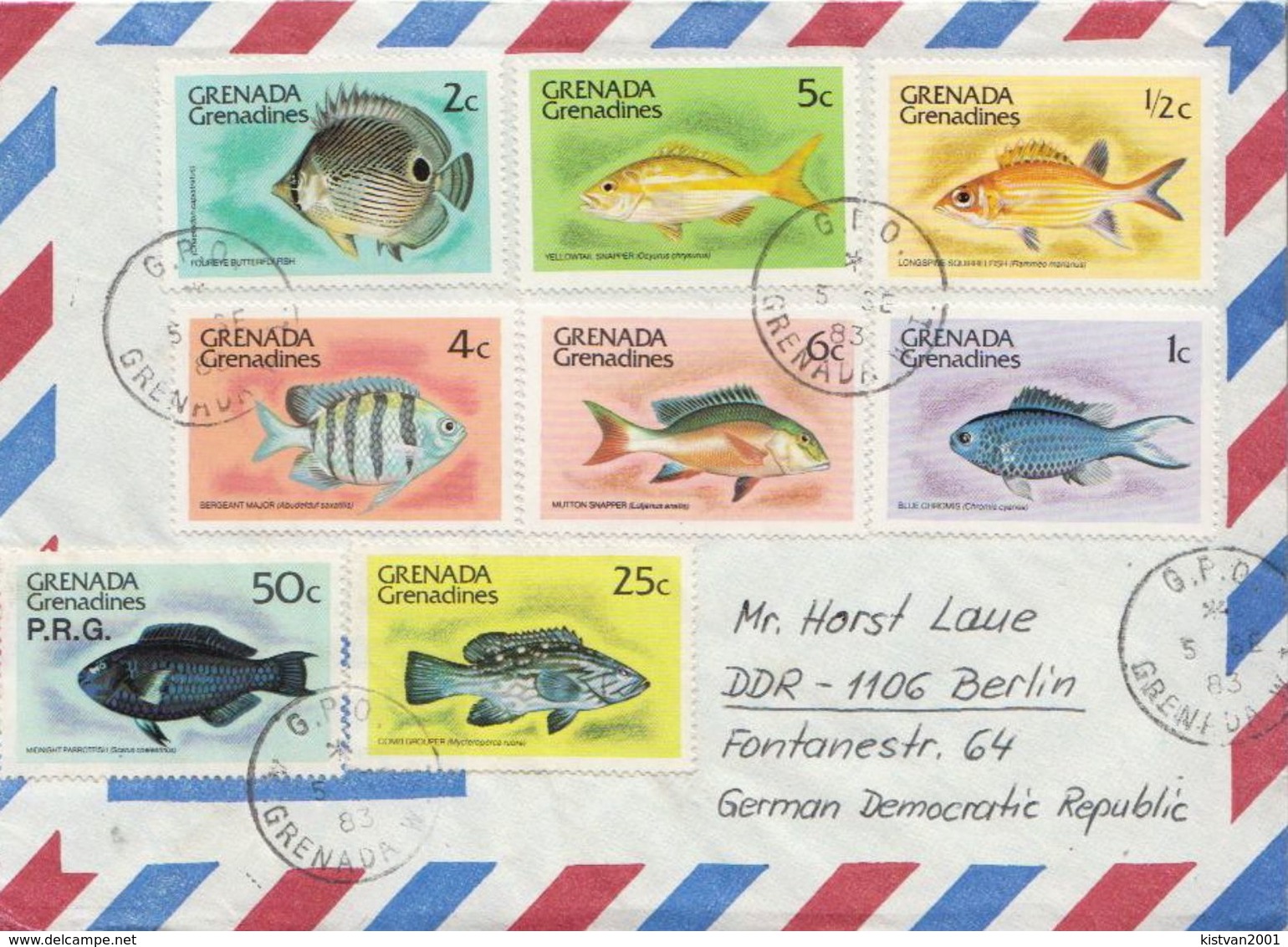 Postal History Cover: Grenada Grenadines 8 Fishes Stamps On Cover - Fishes