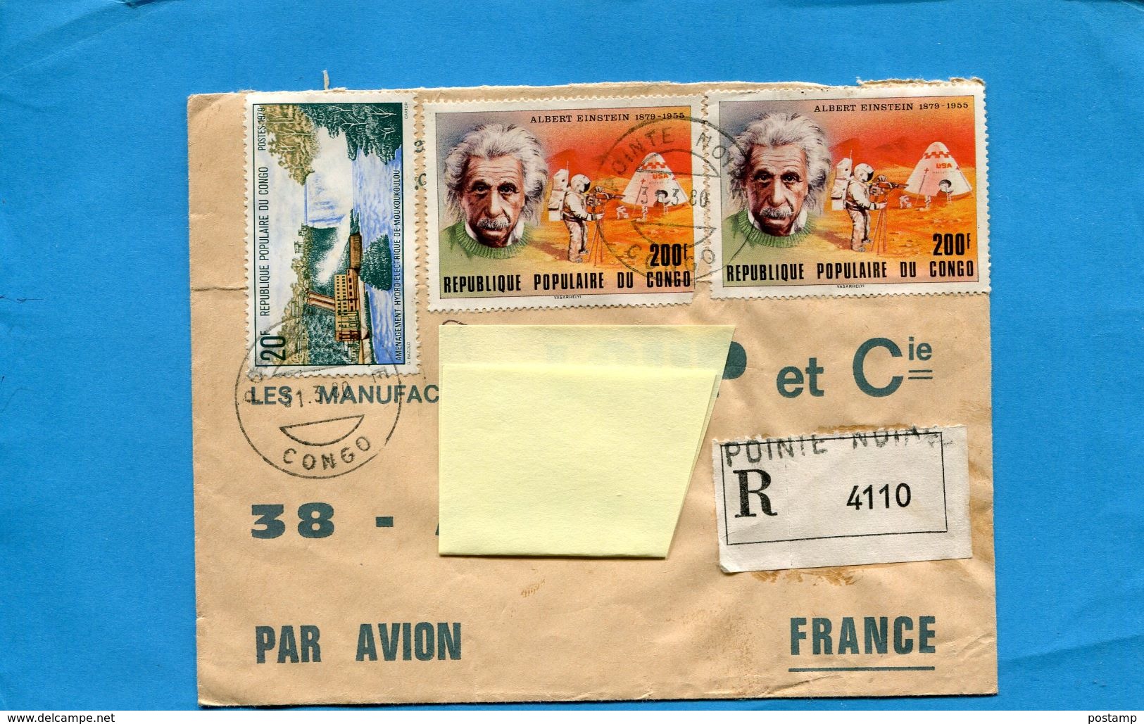 Marcophilie-CONGO-lettre-REC >France-cad 1980 -3-stamps N°558 Moukoukoulou-554 EISTEIN - Autres & Non Classés