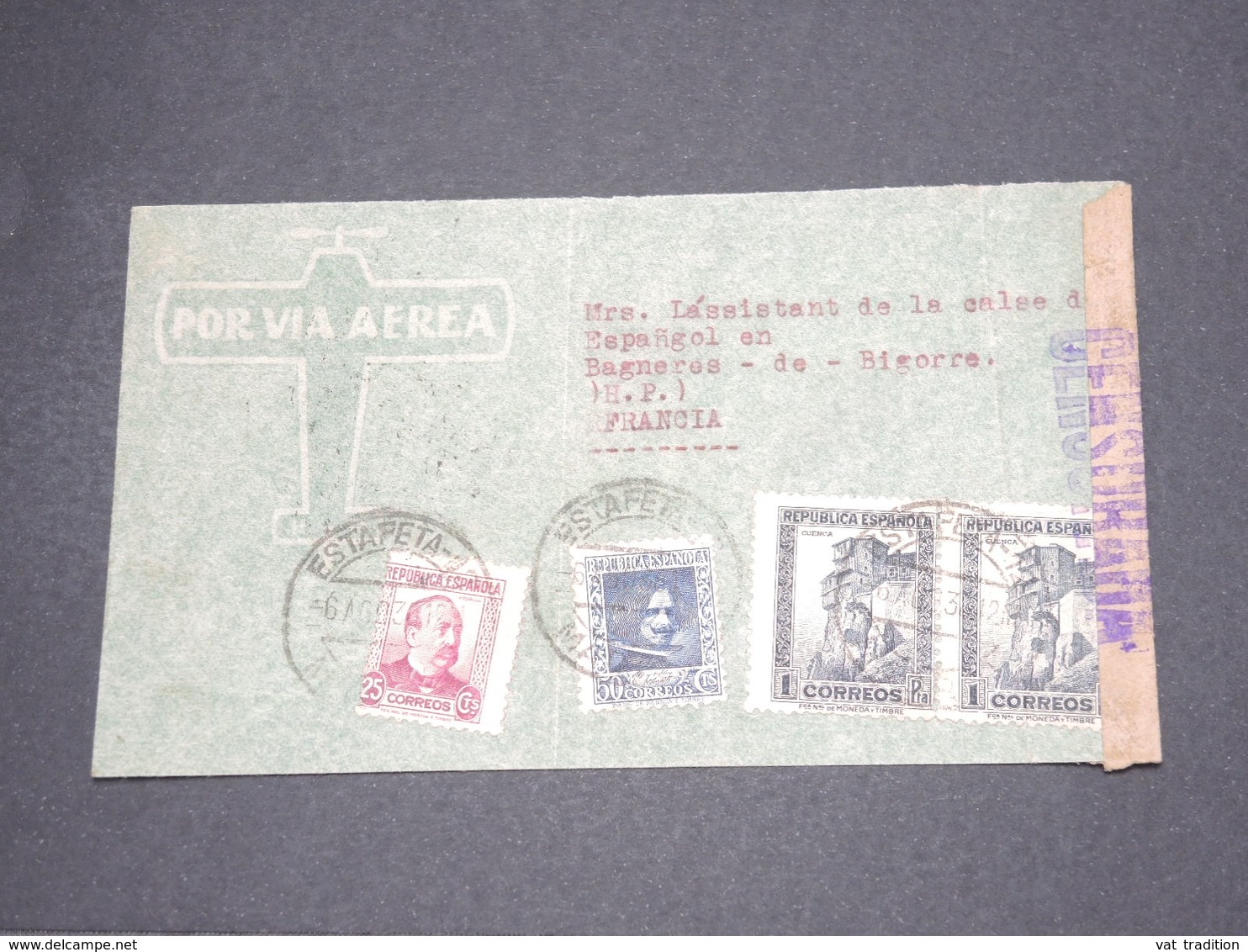 ESPAGNE - Enveloppe  Pour La France En 1938 Avec Censure - L 14495 - Marcas De Censura Nacional