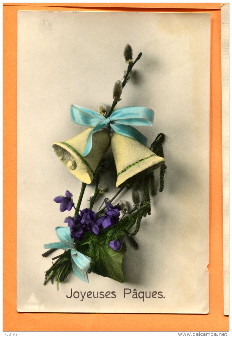 HB230, Joyeuses Pâques, Cloche, Clochette, Noeud Ruban Bleu, Violettes, Bell, Circulée 1926 - Pâques