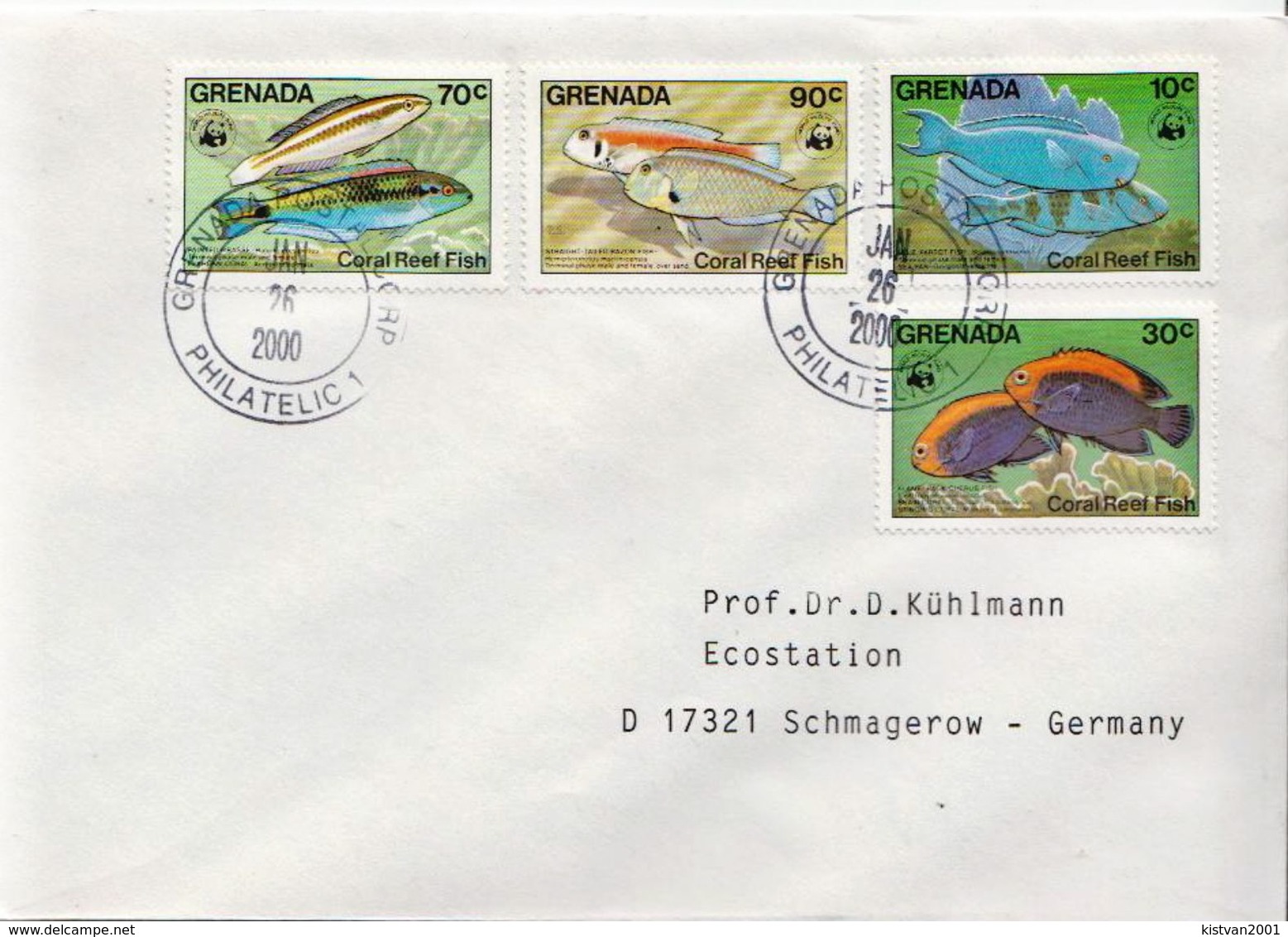 Postal History Cover: Grenada Fishes, WWF Set On Cover - Covers & Documents