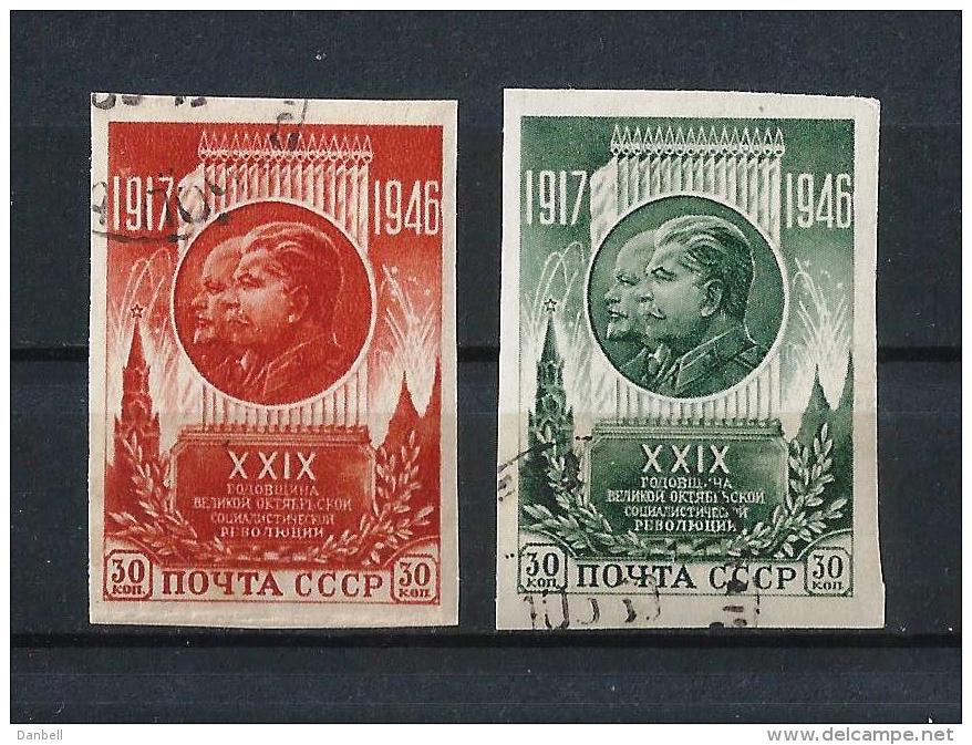 URSS201) 1946 Anniversario Rivoluzione D'Ottobre- Serie Cpl 2val ND Used - Used Stamps