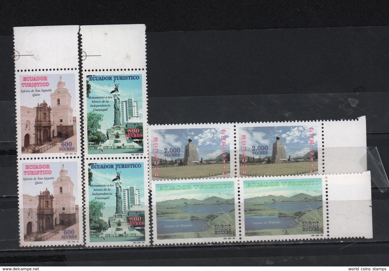 ECUADOR 1998 SET PAIRS TOURISM CHURCH MONUMENT HALF OF THE WORLD SC# 1464-1467 - Ecuador