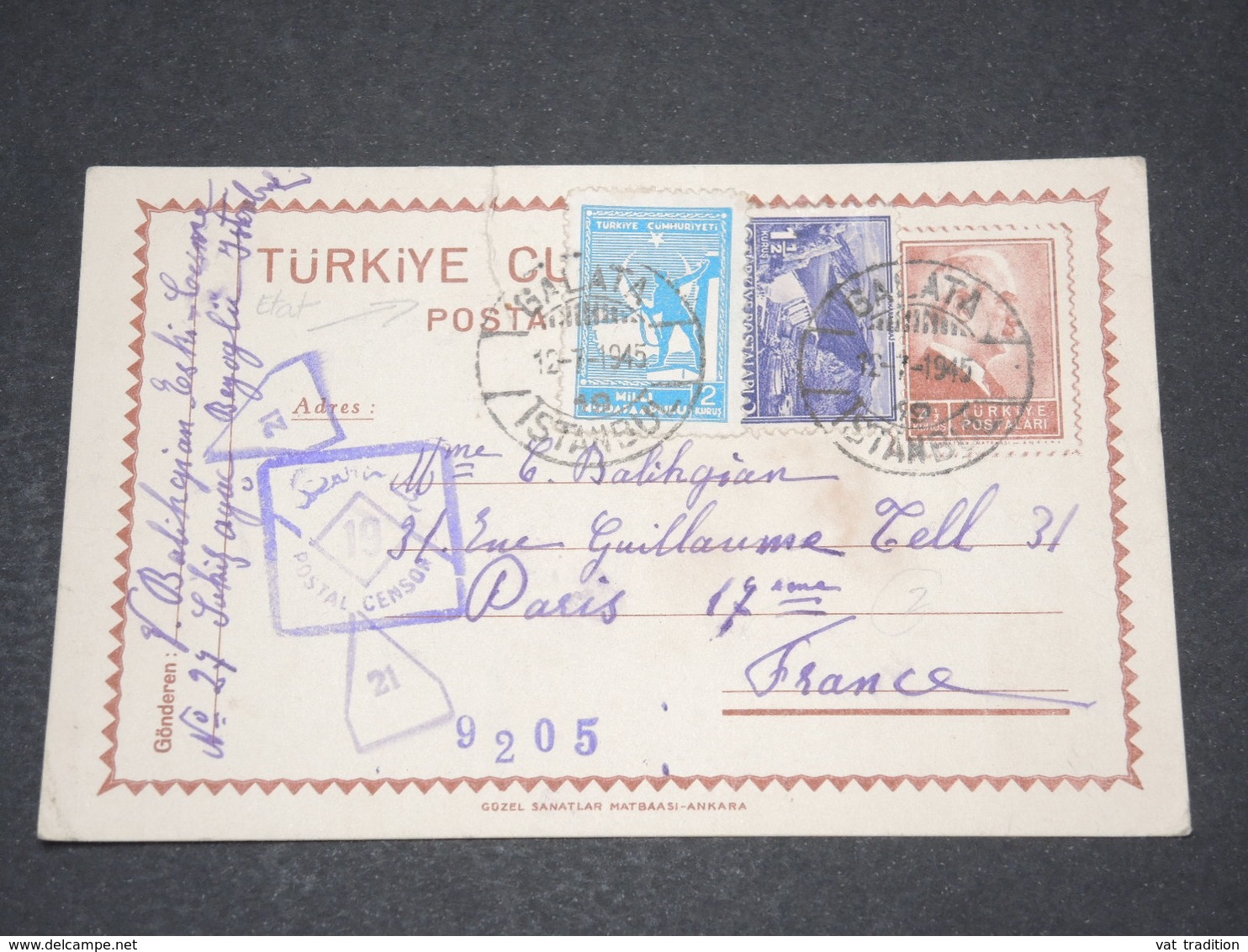 TURQUIE - Entier Postal + Complément De Istambul Pour La France En 1945 Avec Contrôle Postal - L 14511 - Brieven En Documenten