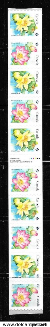 CANADA 2018   LOTUS Strip Of 10 Stamps With Gutter - Coil Stamps