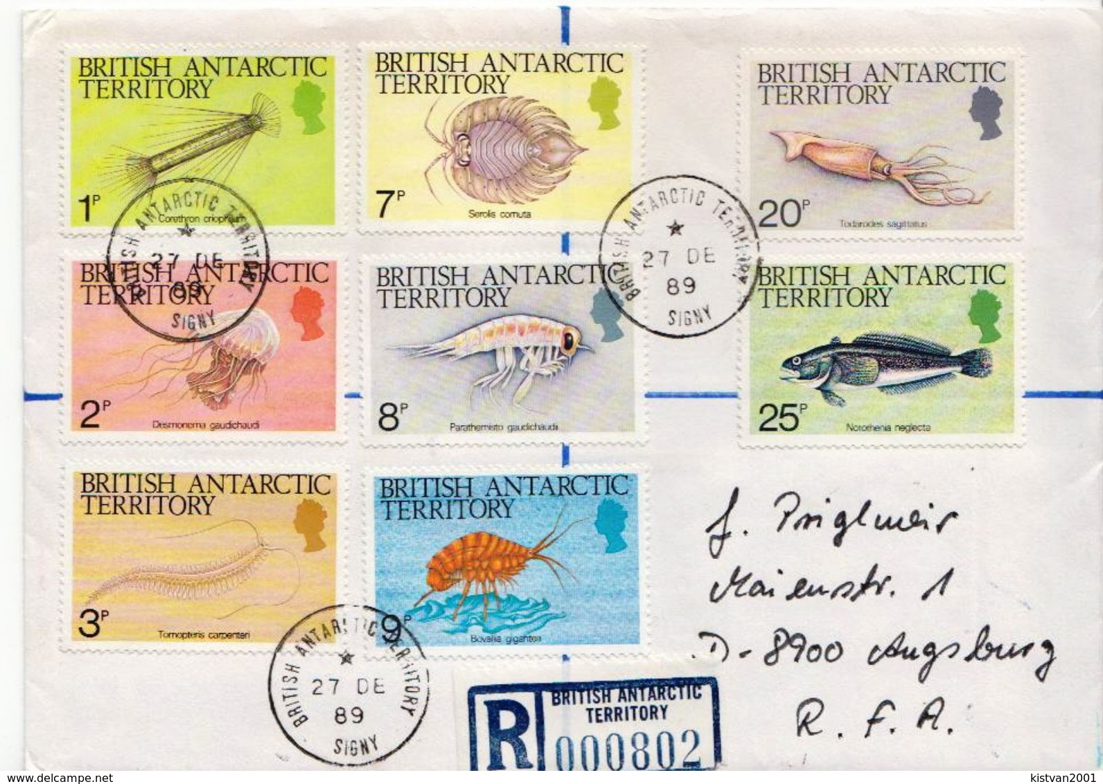 Postal History Cover: British Antarctic Territory Marine Life Stamps On 2 R Covers - Marine Life