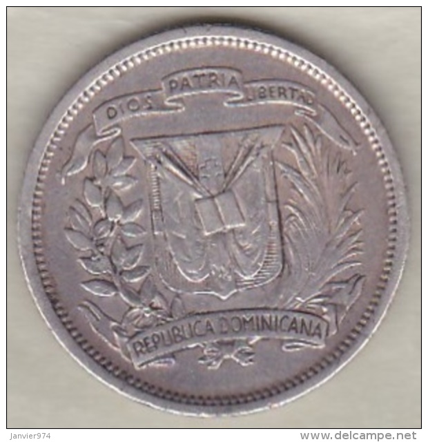 Republique Dominicaine . 25 Centavos 1956 , Argent, KM# 20 . - Dominicaine