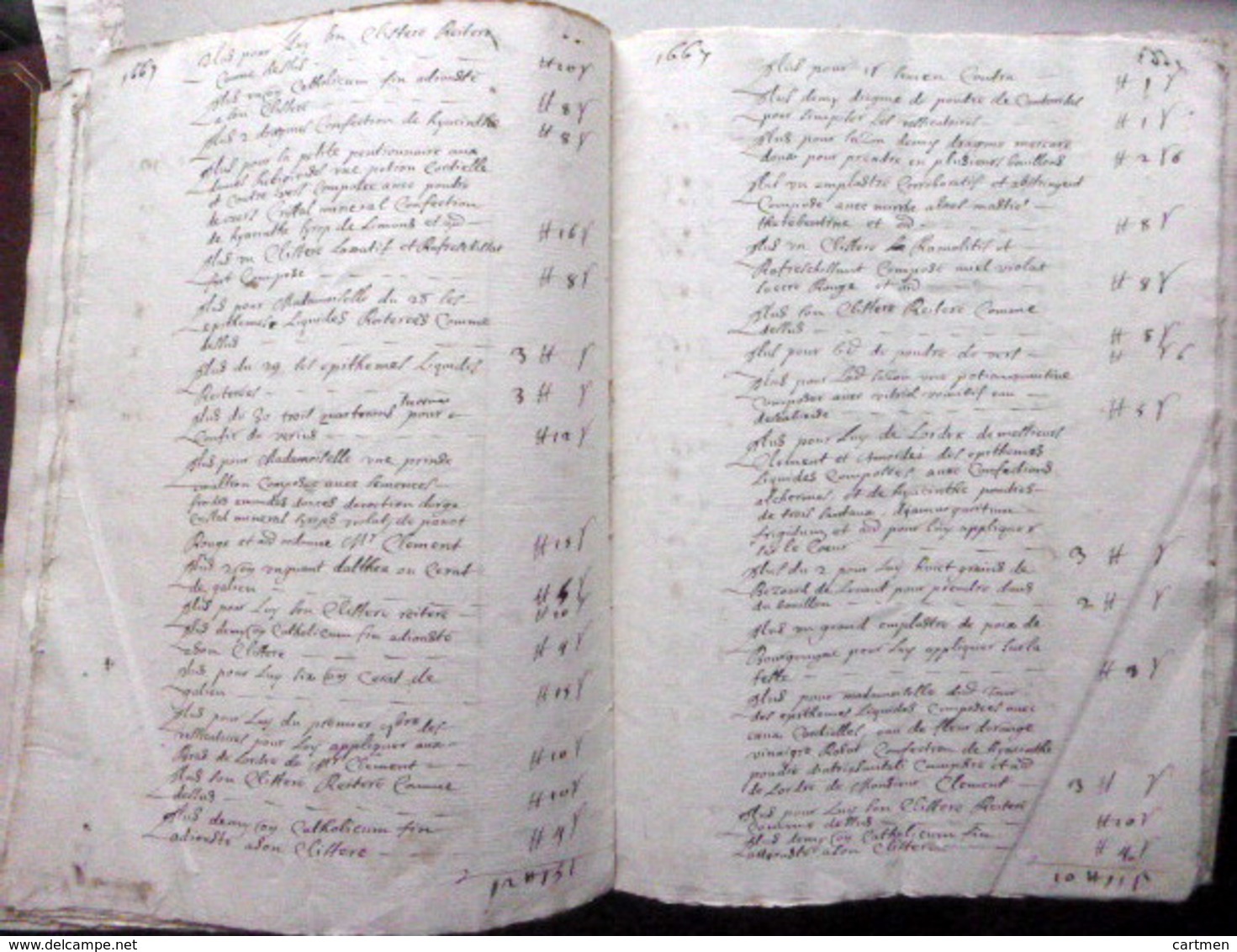 MEDECINE APOTHICAIRE 17°  MEDICAMENTS DONNE PAR UN APOTHICAIRE  A M BONNOT LIEUTENANT  MANUSCRIT 1665 - Documents Historiques