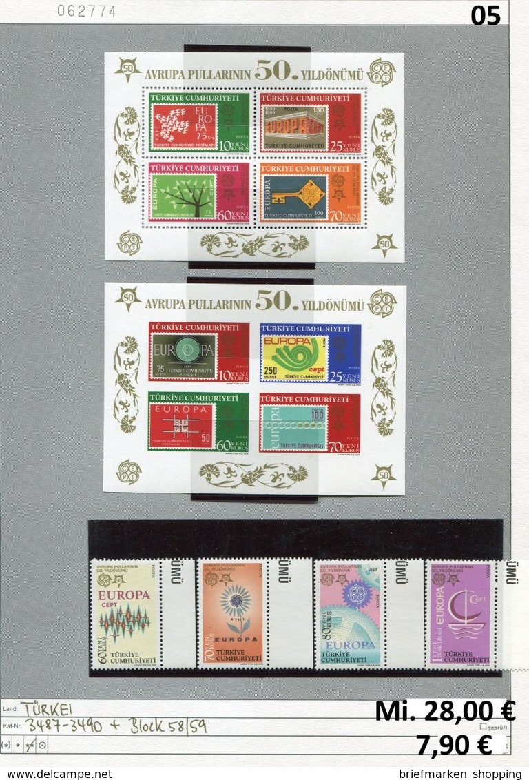 Türkei - Turkey - Turquie - Michel 3487-3490 + Blocks 58-59 - ** Mnh Neuf Postfris - CEPT - Neufs