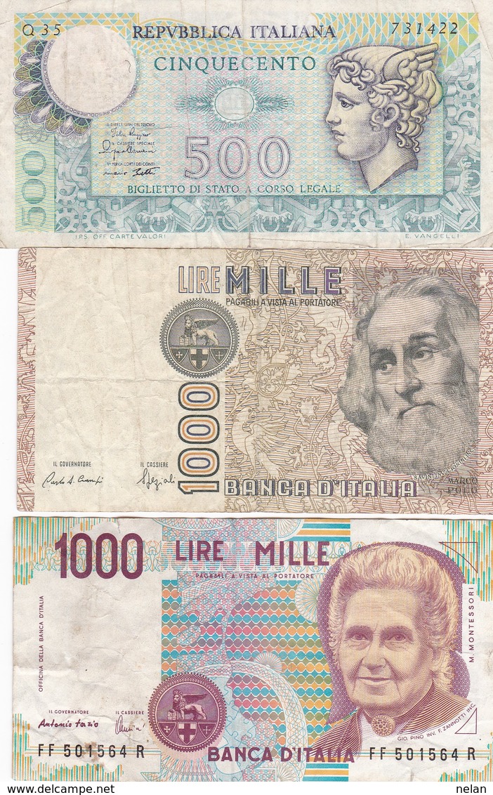 LOTTO 3 BANCONOTE ITALIA 1000,500 LIRE - Other & Unclassified