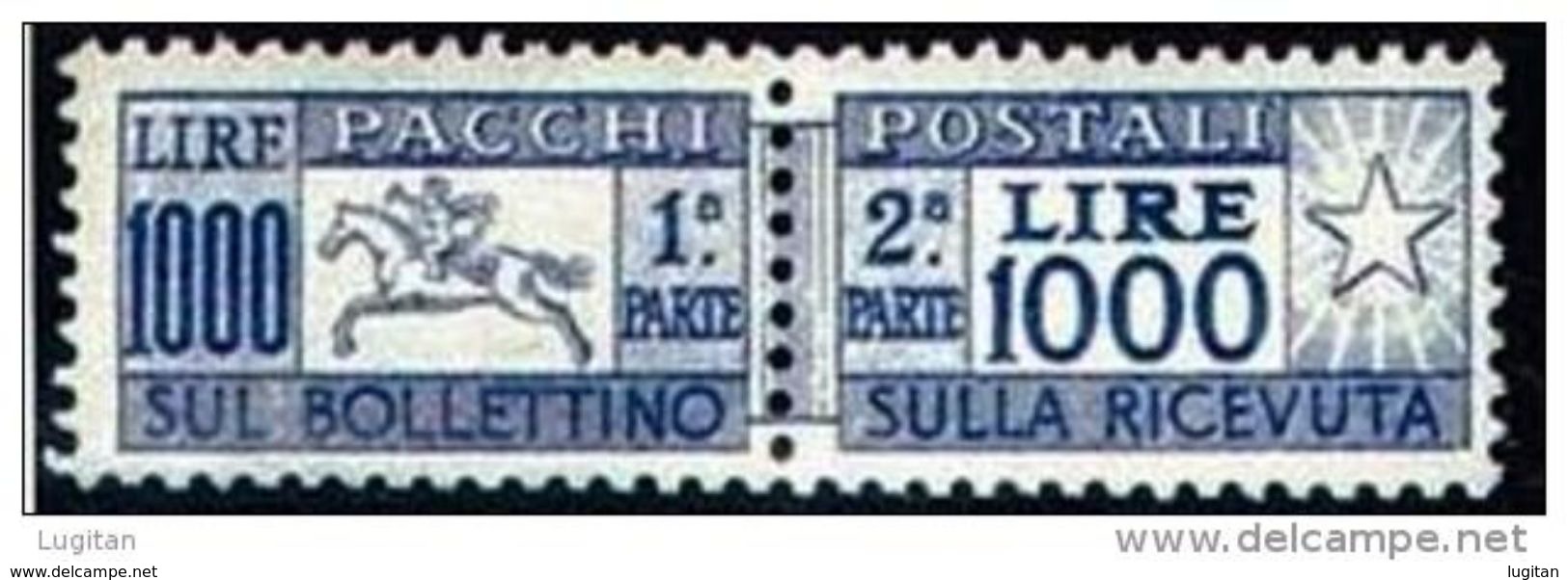 ITALIA REPUBBLICA ANNO 1954 PACCHI POSTALI  "CAVALLINO" FILIGRANA RUOTA ALATA  SASS 81 - 1 VALORE NUOVO ** GOMMA INTEGRA - Pacchi Postali