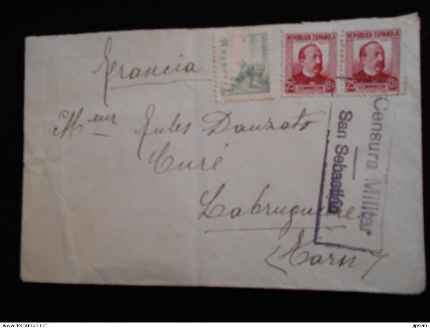Enveloppe 1937 Espagne - Censura Militar San Sebastian -- Lettre CL18 - Marques De Censures Nationalistes