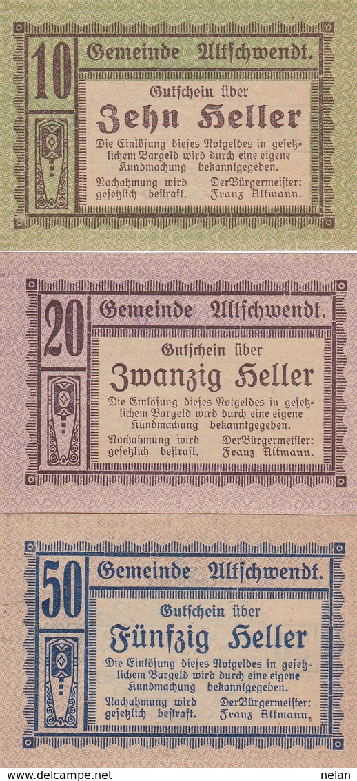 NOTGELD AUSTRIA-10,20,50 Heller- Ultschwendt,-1920 UNC - Austria