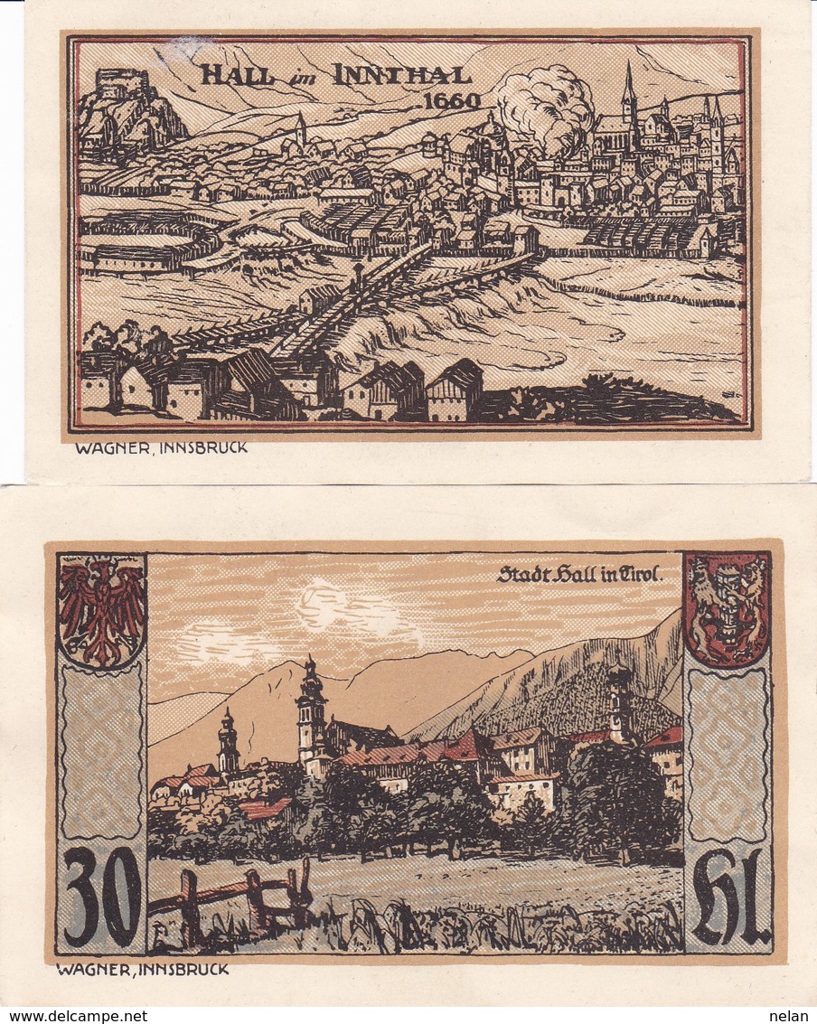 NOTGELD AUSTRIA  30 HELLER -HALL IN TIROL 1920 UNC - Austria