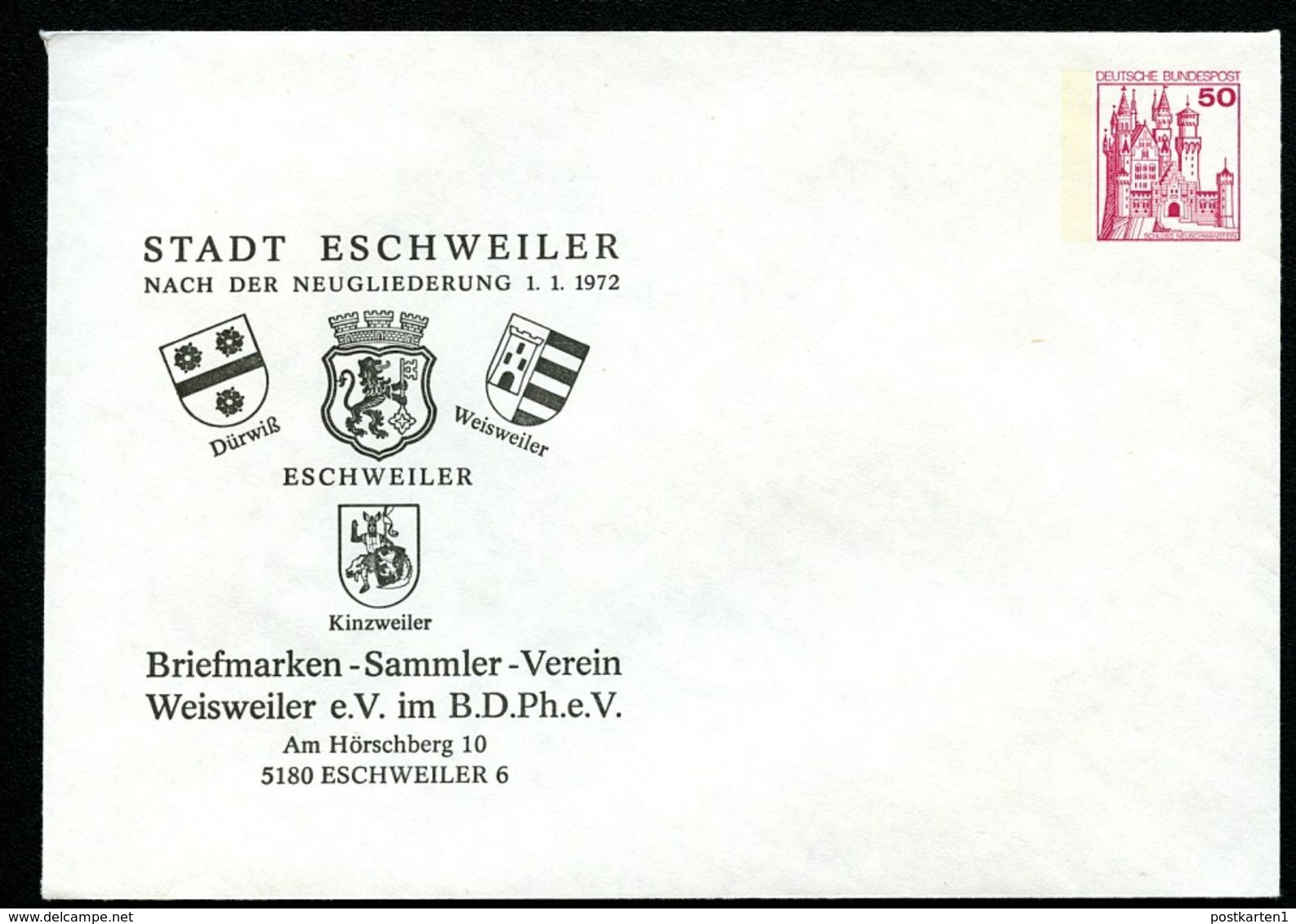 Bund PU112 B2/003 Privat-Umschlag WAPPEN ESCHWEILER + STADTGEBITE 1977 - Enveloppes Privées - Neuves