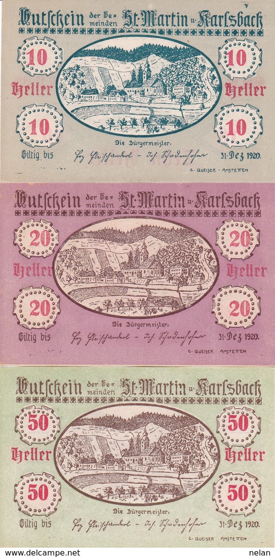 ÖSTERREICH   NOTGELD AUSTRIA-10,20,50 HELLER 1920-ST. MARTIN U KARLSBACH  UNC - Austria