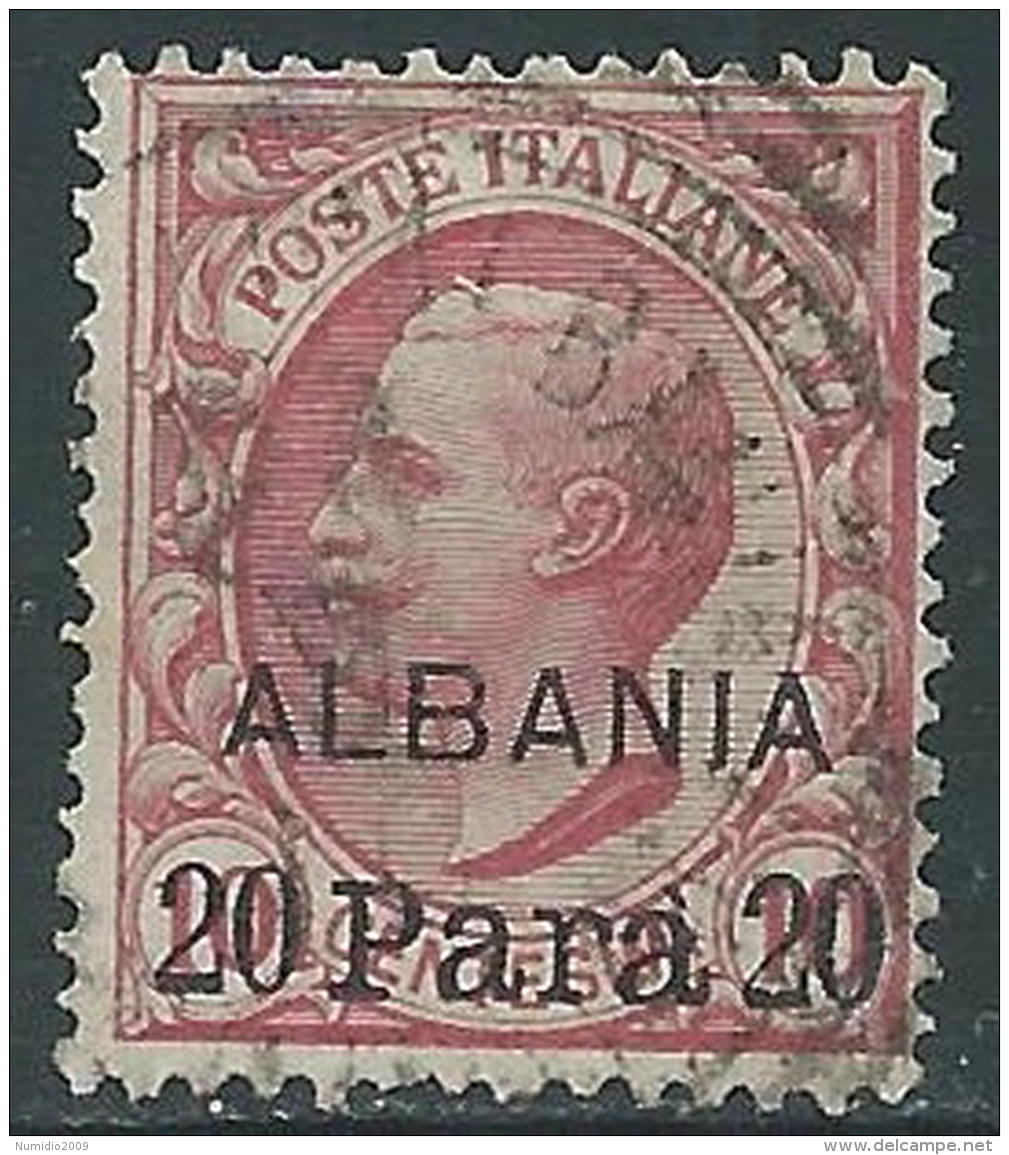 1907 LEVANTE ALBANIA USATO EFFIGIE SOPRASTAMPATO ALBANIA 20 PA SU 10 CENT I34-5 - Albanië