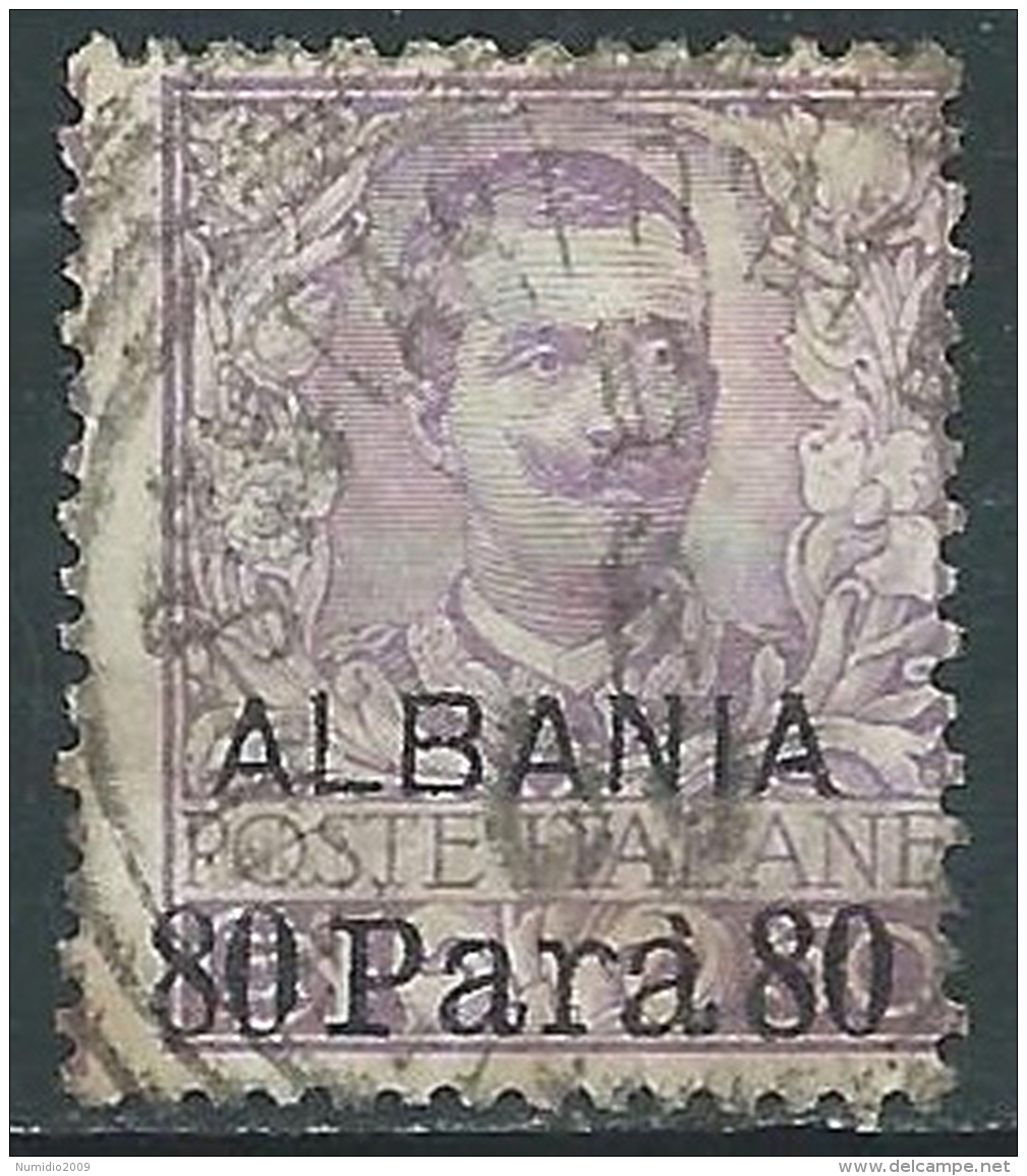 1907 LEVANTE ALBANIA USATO FLOREALE SOPRASTAMPATO ALBANIA 80 PA SU 50 CENT I34-5 - Albania