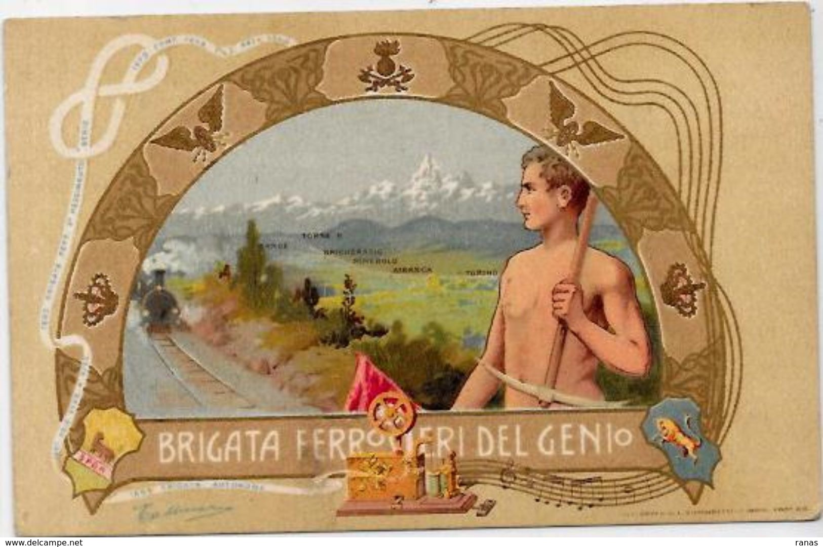 CPA Italie Italia Militaria Régiment Militaire Art Nouveau Chemin De Fer Train Non Circulé - Otros & Sin Clasificación