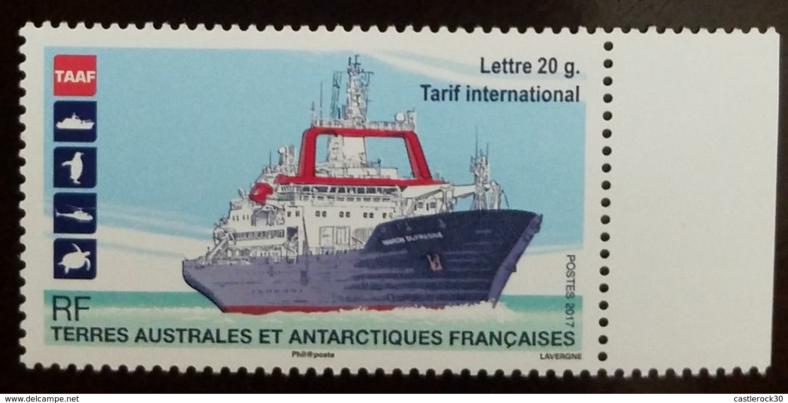 RL) 2017 FRENCH SOUTHERN AND ANTARCTIC LANDS, BOAT, SEA, TAAF, LETTER 20G, PENGUIN, HELICOPTER, MNH - Unused Stamps