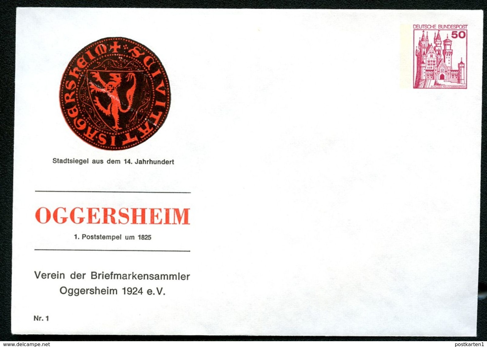 Bund PU112 B2/009 Privat-Umschlag STADTSIEGEL 14. Jh. OGGERSHEIM 1978 - Enveloppes Privées - Neuves