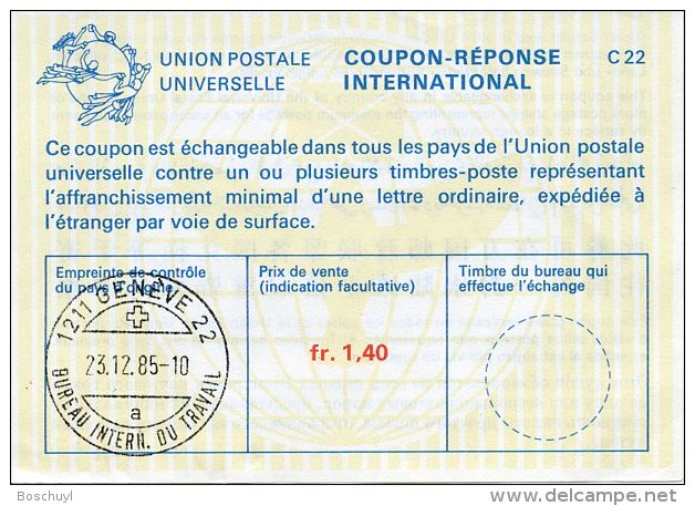 United Nations Geneva, Nations Unies, 1985, International Reply Coupon, IRC, ILO - BIT Letter A Cancel - Autres & Non Classés