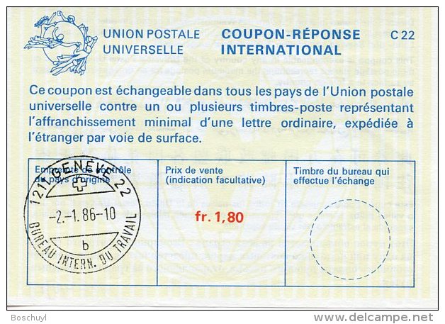 United Nations Geneva, Nations Unies, 1986, International Reply Coupon, IRC, ILO - BIT Letter B Cancel - Autres & Non Classés