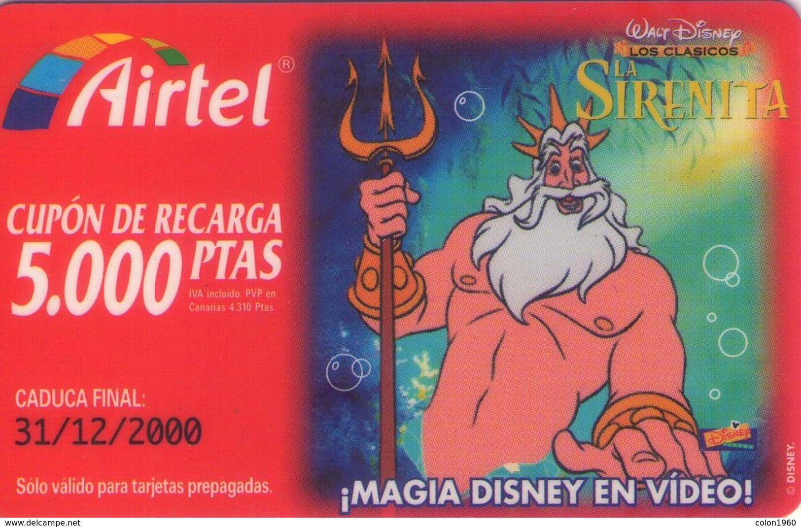 TARJETA TELEFONICA DE ESPAÑA. DISNEY - LA SIRENITA. PREFIJO 907. (206). - Disney