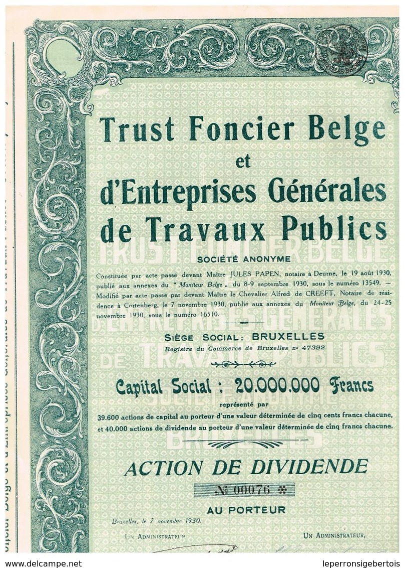 Ancienne Action - Trust Foncier Belge Et D'Entreprises De Travaux Publics  - Titre De 1930 - Industrie