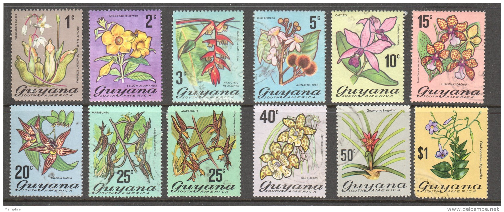 1971  Flowers  12 Values Includes 25 Cent With Centered Value  Used - Guyana (1966-...)