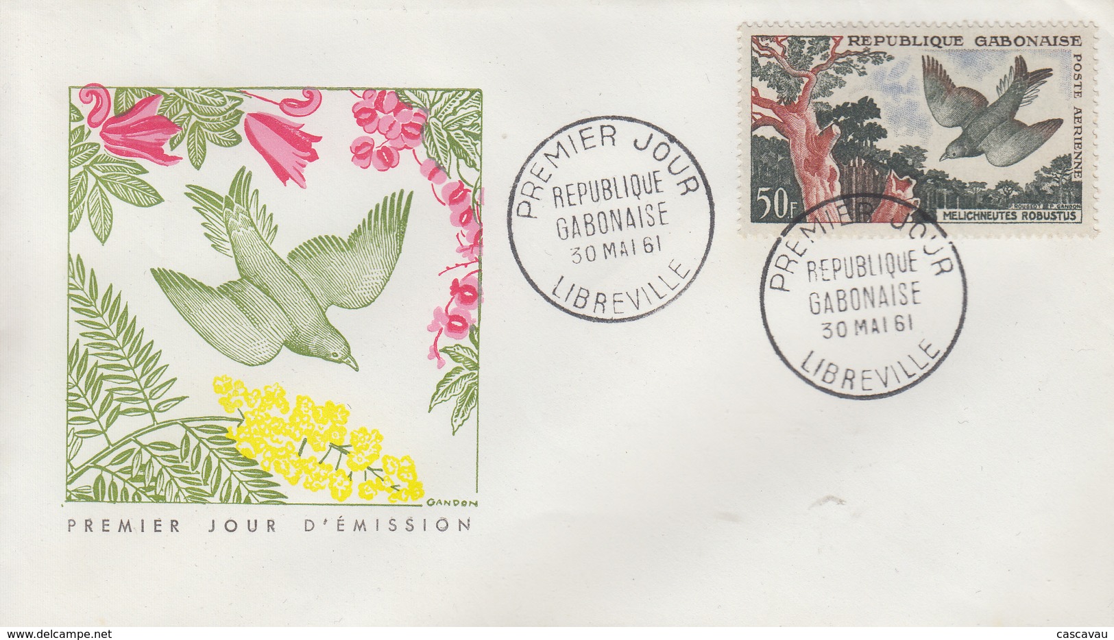 Enveloppe  FDC  1er  Jour   GABON     Oiseau   1961 - Gabon (1960-...)