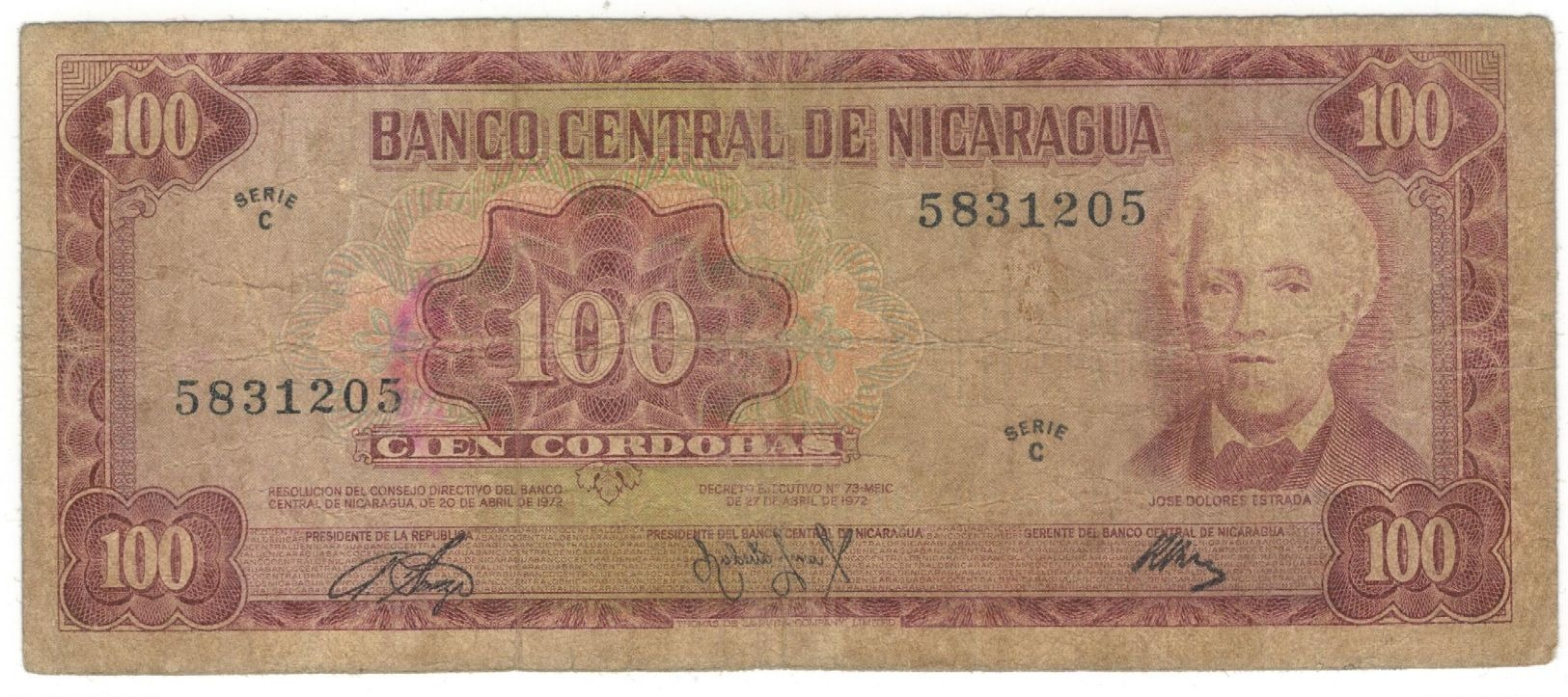 Nicaragua, 100 Cordobas 1972, F. - Nicaragua