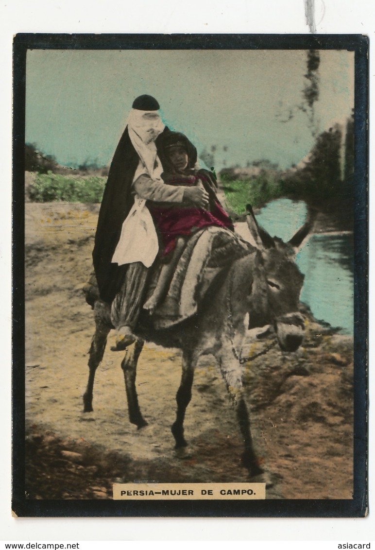 Persia Mujer De Campo Woman With Tchador On A Donkey With Kid - Iran