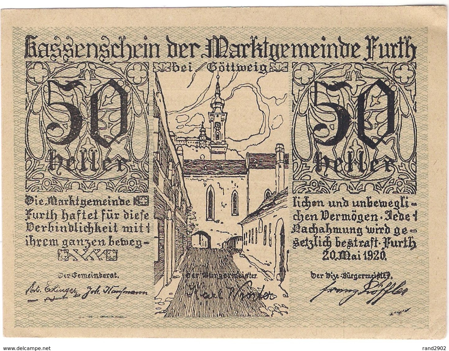 Österreich Austria Notgeld 50 HELLER FS214 FURTH /186M/ - Oesterreich