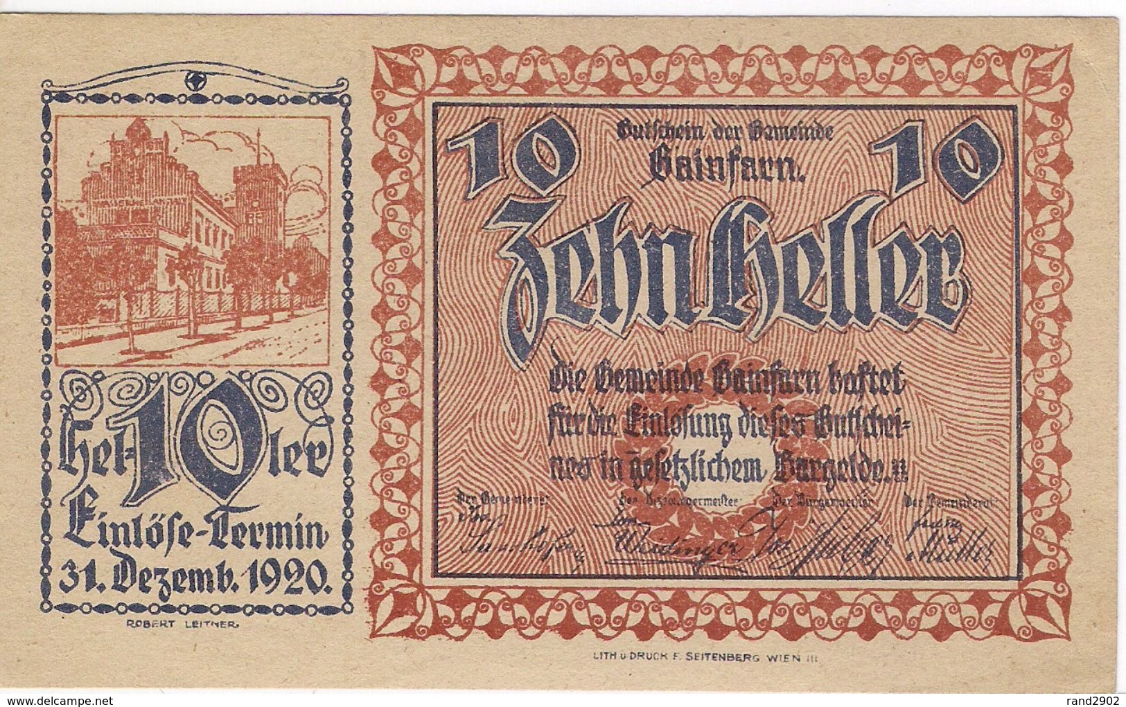 Österreich Austria Notgeld 10 HELLER FS217 GAINFARN /186M/ - Oesterreich