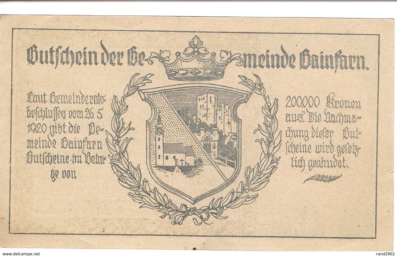 Österreich Austria Notgeld 50 HELLER FS217 GAINFARN /186M/ - Oesterreich