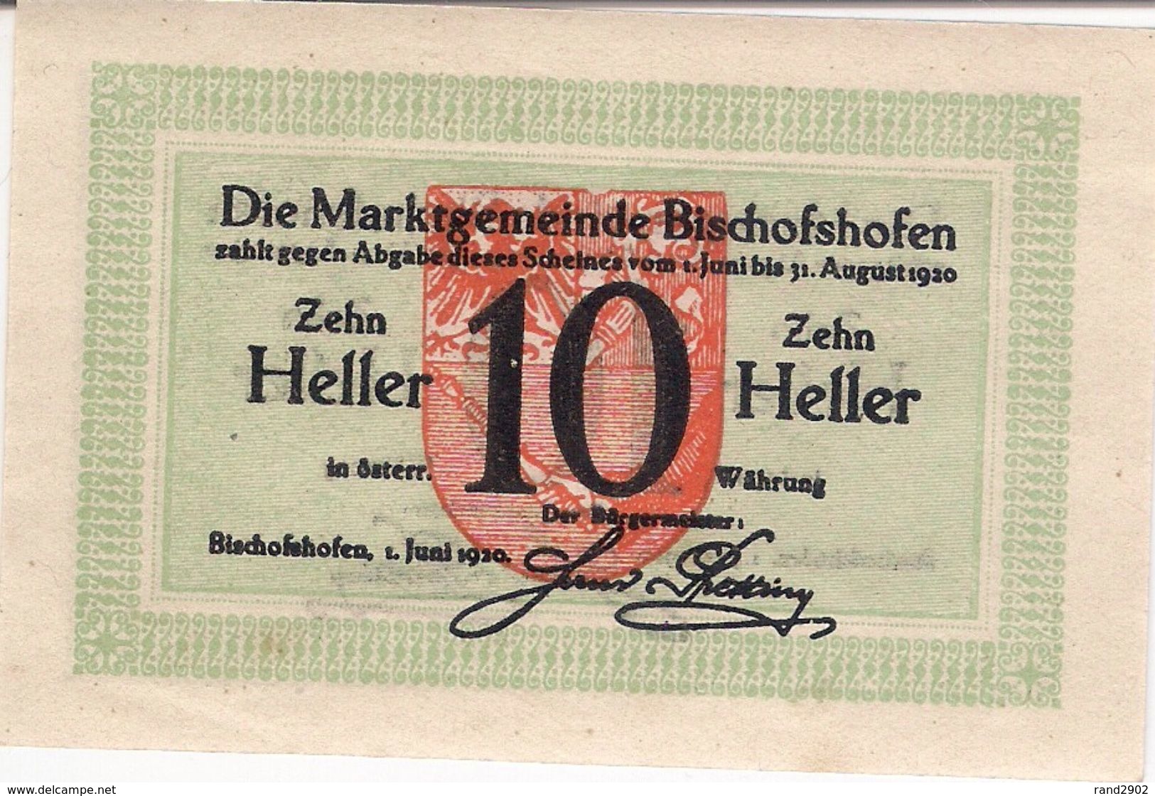 Österreich Austria Notgeld 10 HELLER FS88 BISCHOFSHOFEN /187M/ - Oesterreich