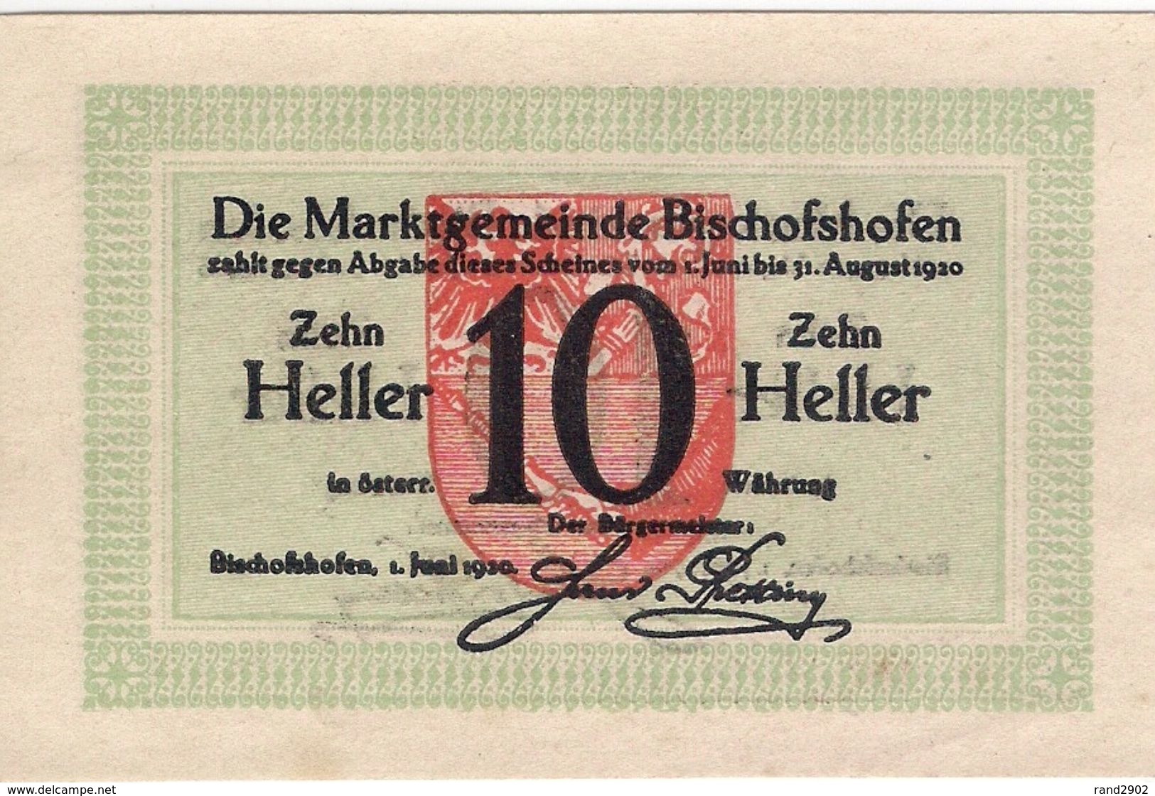 Österreich Austria Notgeld 10 HELLER FS88 BISCHOFSHOFEN /187M/ - Oesterreich