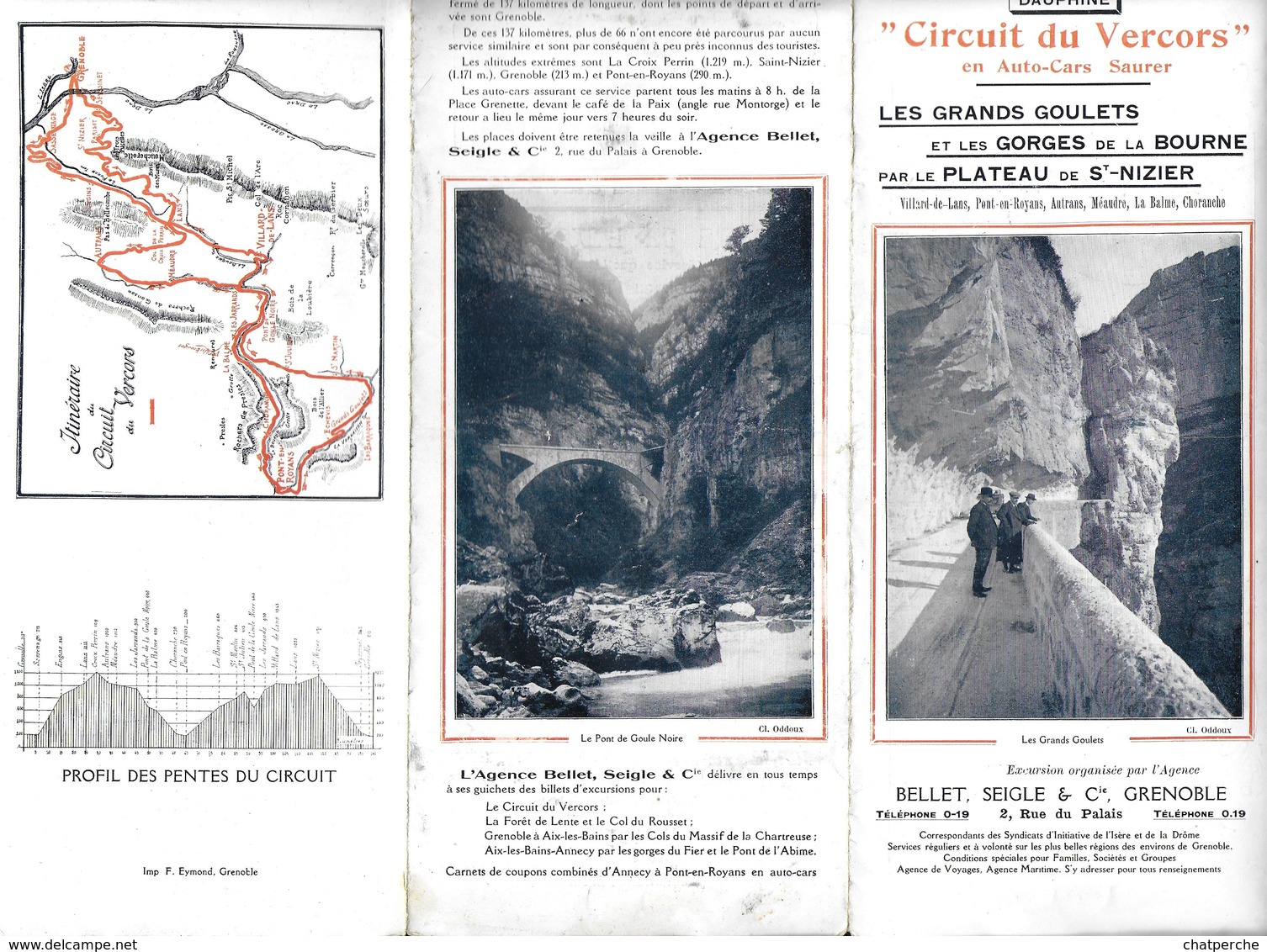 HORAIRES  CIRCUIT DU VERCORS EN AUTO-CARS GRANDS GOULETS GORGE DE LA BOURNE PLATEAU ST. NIZIER PLAN - Europe