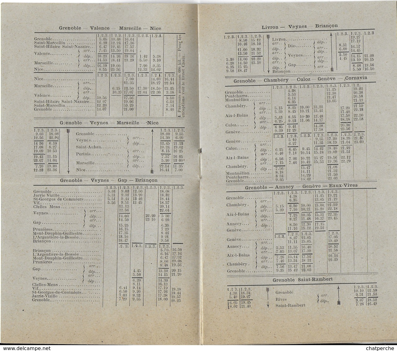 HORAIRE PLM SERVICE ETE 1916  GRENOBLE LYON PARIS  AUTRES DIRECTIONS - Europe