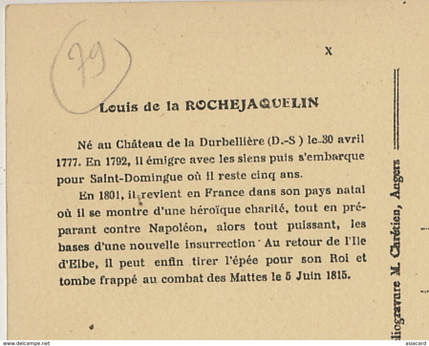 Louis De La Rochejaquelin Nacido Chateau Durbelliere Deux Sevres France Emigrado A Santo Domingo Napoleon Mattes - Dominicaine (République)