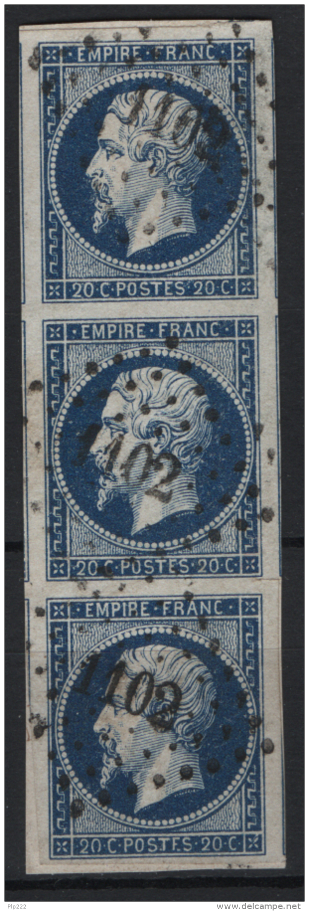 Francia 1853 20c.azzurro Scuro Striscia Di 3 Unif. 14 Usato/Used VF - 1853-1860 Napoleone III