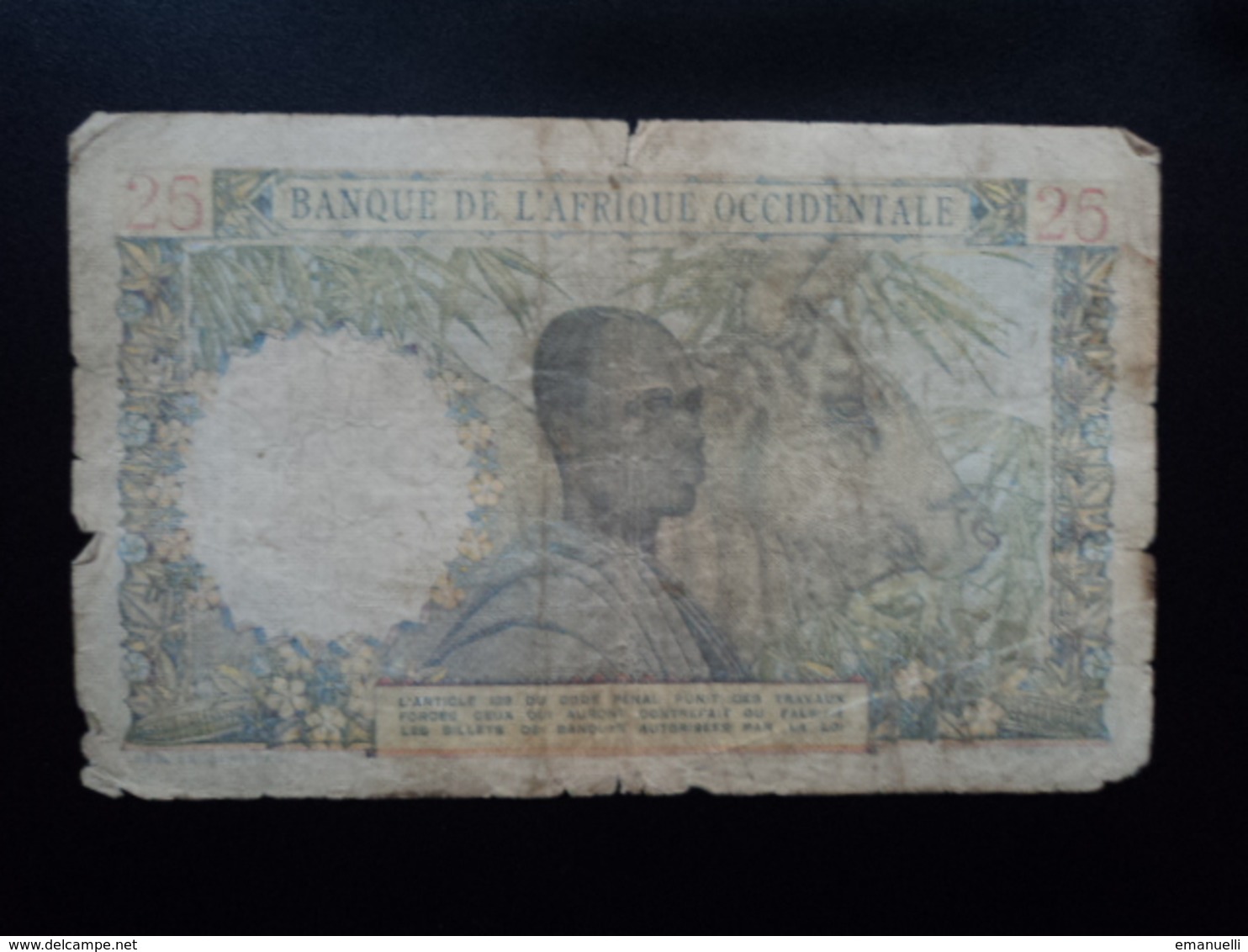 AFRIQUE OCCIDENTALE FRANCAISE : 25 FRANCS  27.12.1948  P 38   état B - Other - Africa