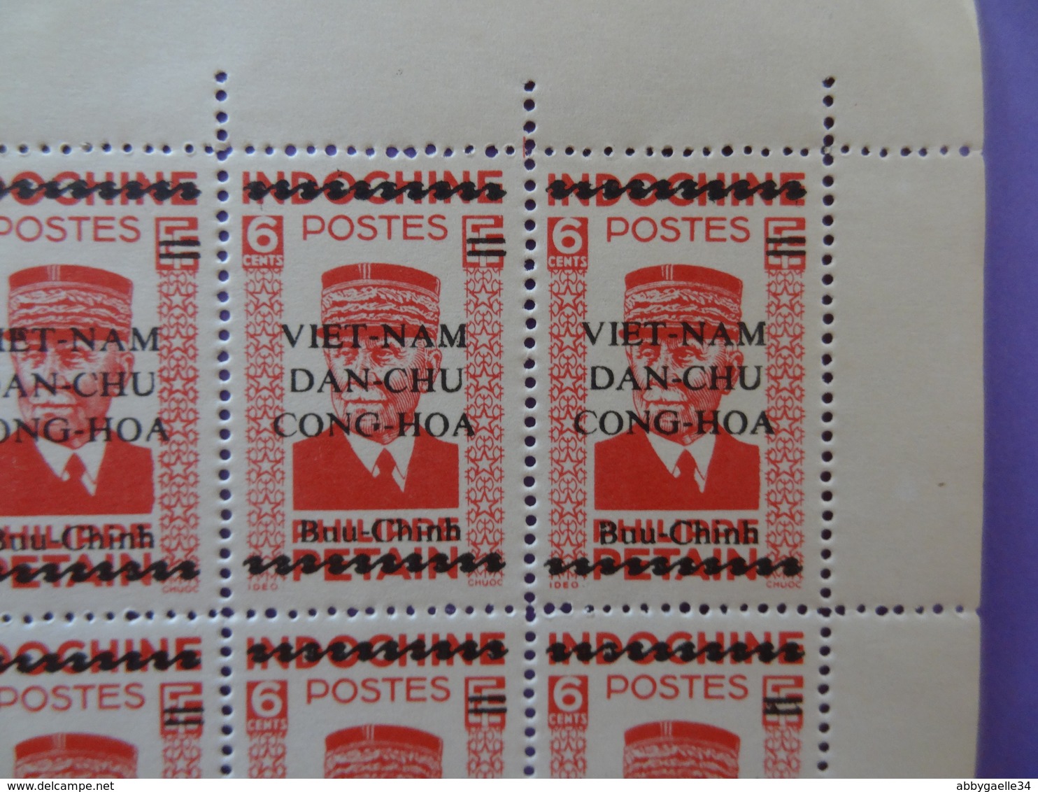 VIET-NAM N°26 Pétain 6c Rouge Surchargé VNDCCH Rare Variante 11 ½ X 12 Feuille Neuve Complète Ex-Indochine - Viêt-Nam