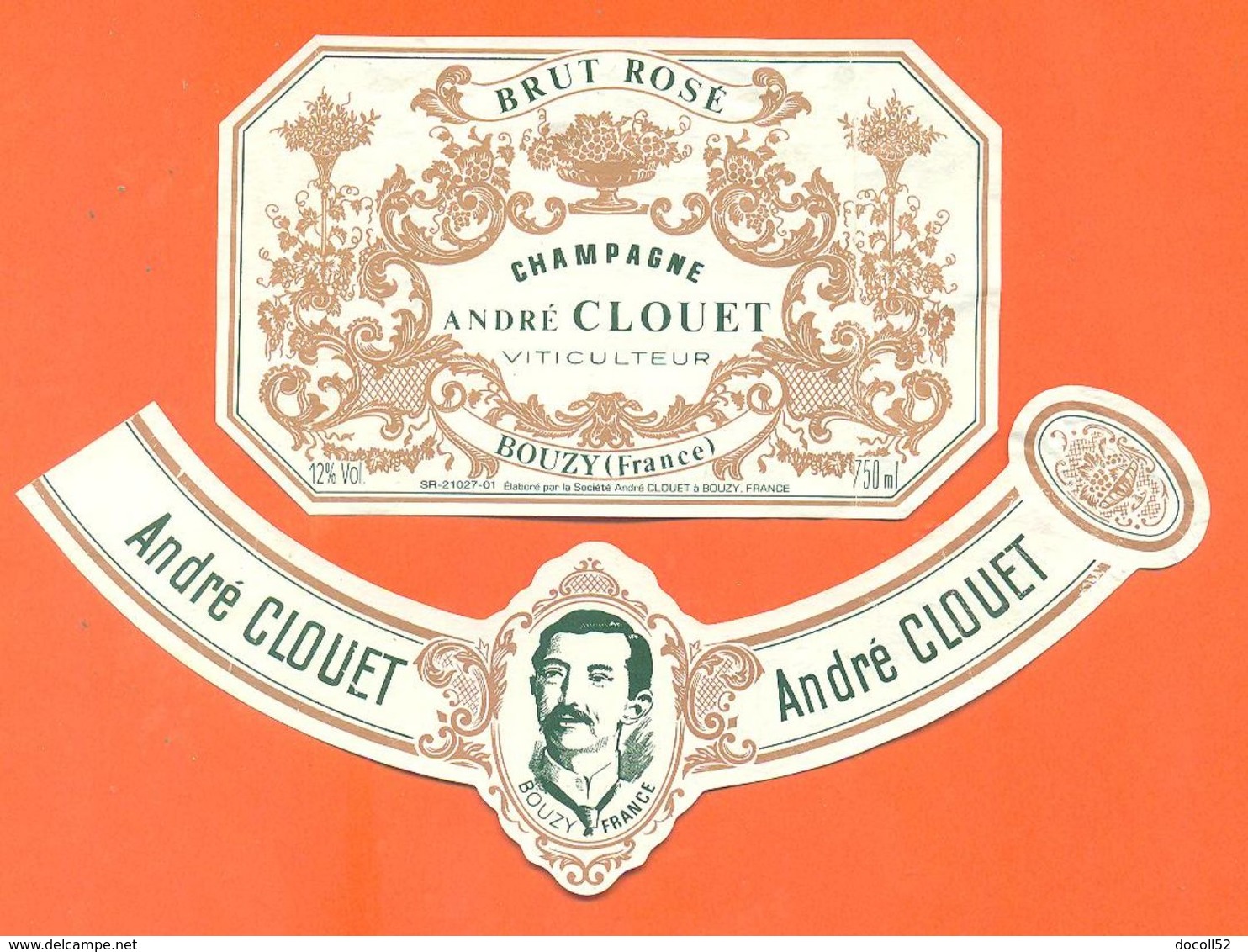 étiquette + Collerette De Champagne Brut Rosé André Clouet à Bouzy - 75 Cl - Champagne