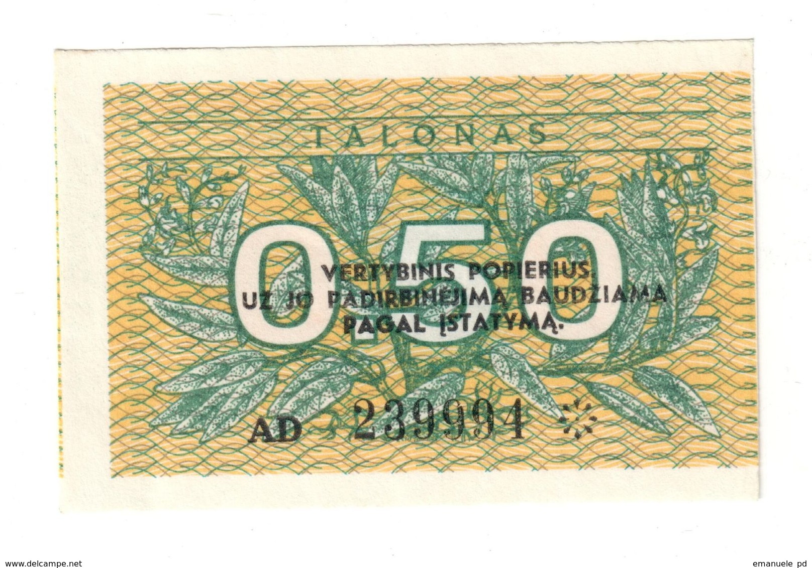 Lithuania 0,50 Talonas 1991 Cut Error UNC .C. - Lituania
