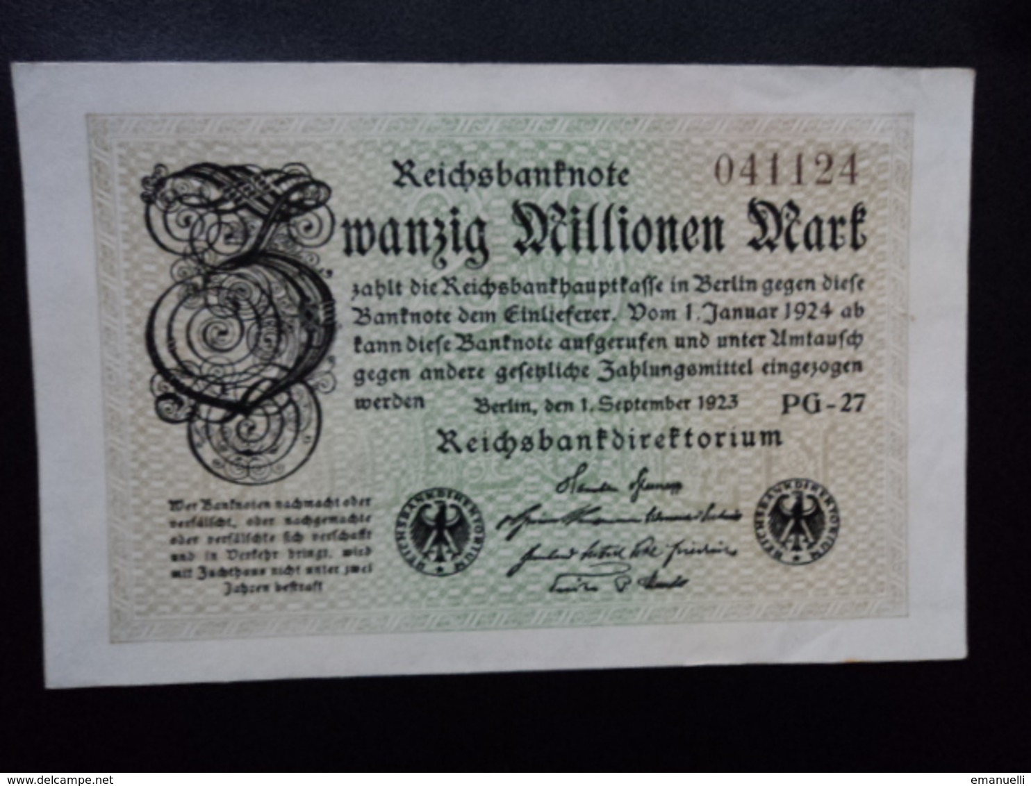 ALLEMAGNE : 20 MILLIONEN MARK  1.9.1923  P 108c   SUP - 20 Millionen Mark