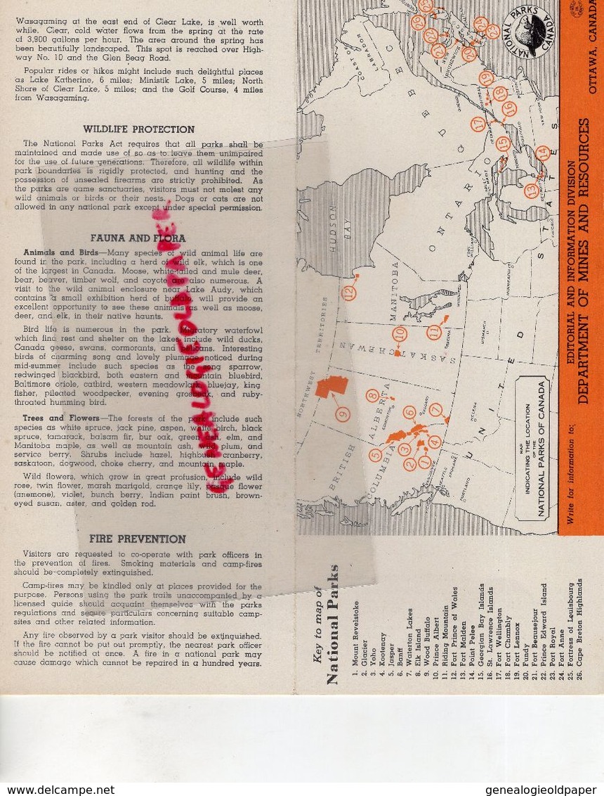 CANADA- RARE DEPLIANT TOURISTIQUE RIDING MOUNTAIN-NATIONAL PARK-1949-OTTAWA-MANITOBA -WASAGAMING BEACH CLEAR LAKE - Dépliants Touristiques